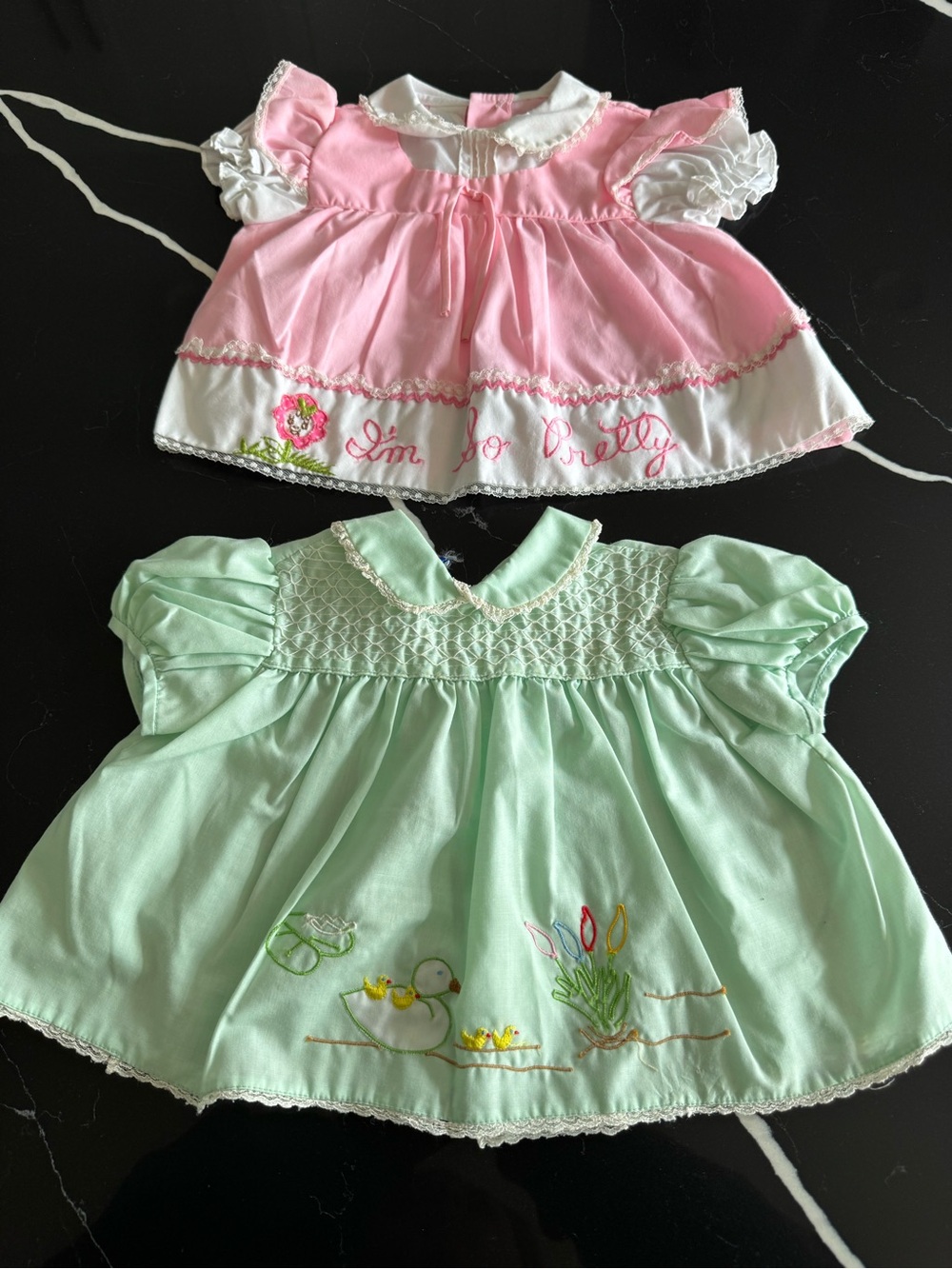Vintage Pink and Mint Baby outfits- Embroidered Smocked Tops